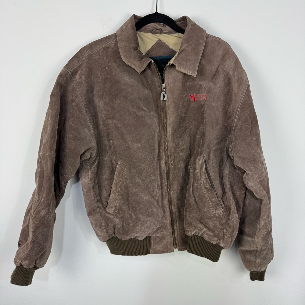 Vintage Dunbrooke Brown Leather Suede Bomber Jacket Retro y2k